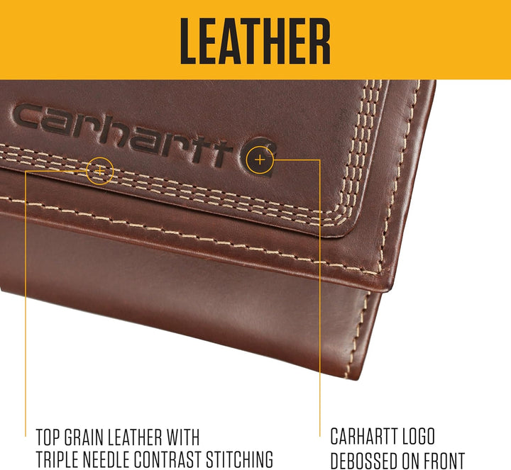Carhartt Cartera de cuero para hombre con triple puntada, cuero dur...