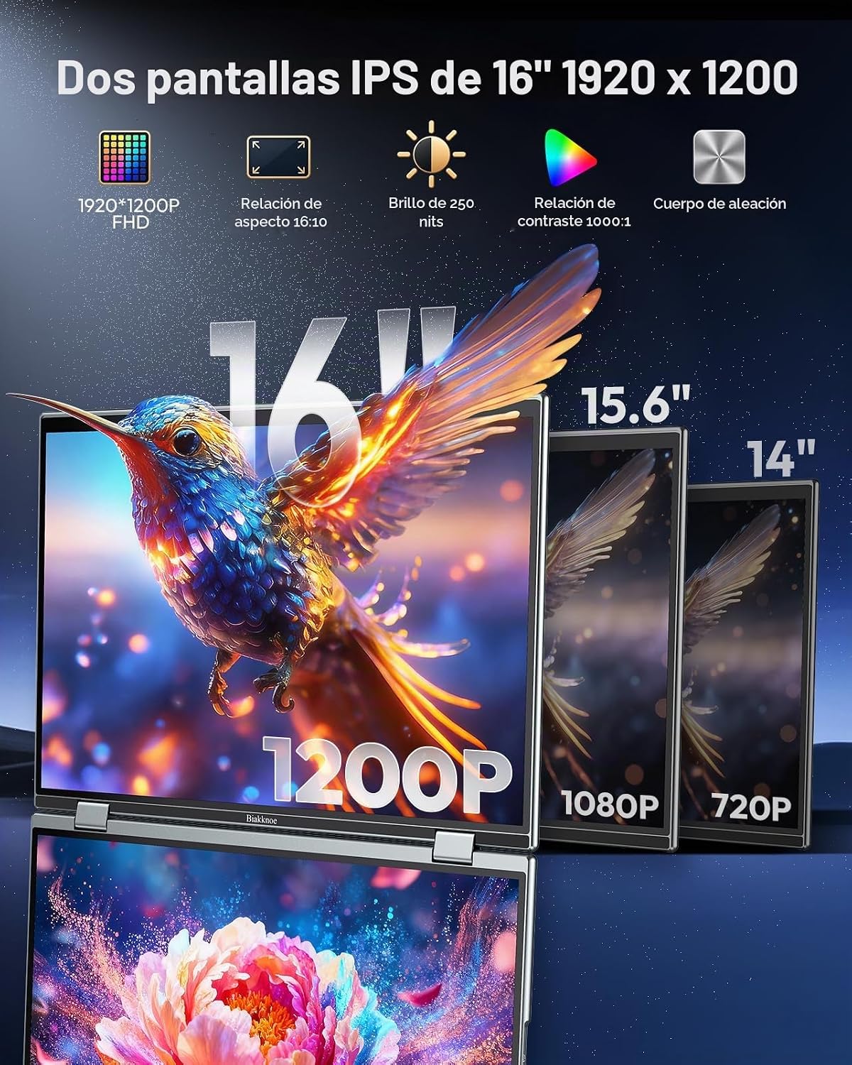 Monitor portátil, doble monitor de pantalla táctil de 16 pulgadas
