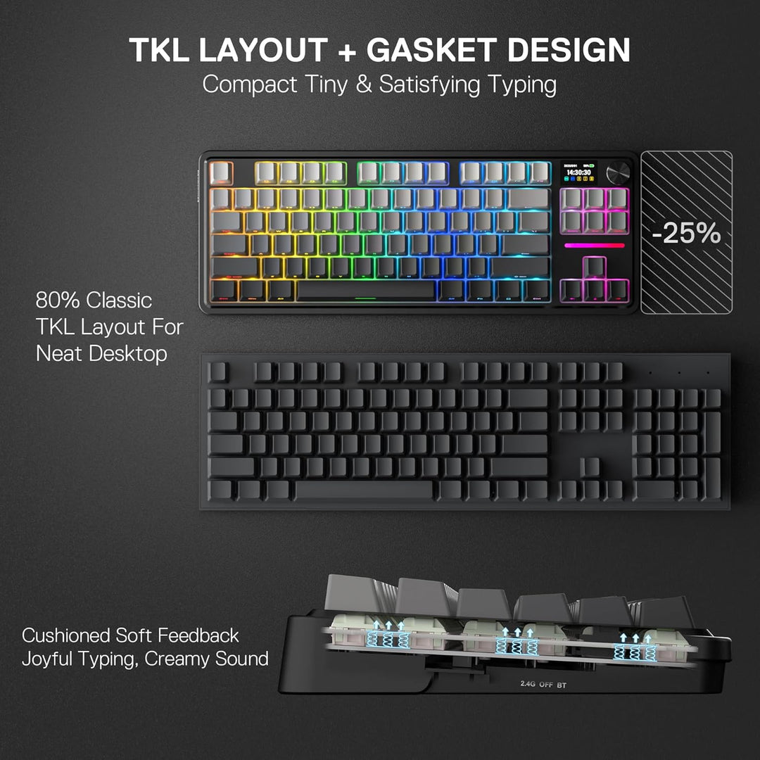 Redragon K743 PRO GB Teclado Gaming RGB 80% Gasket con Pantalla TFT...