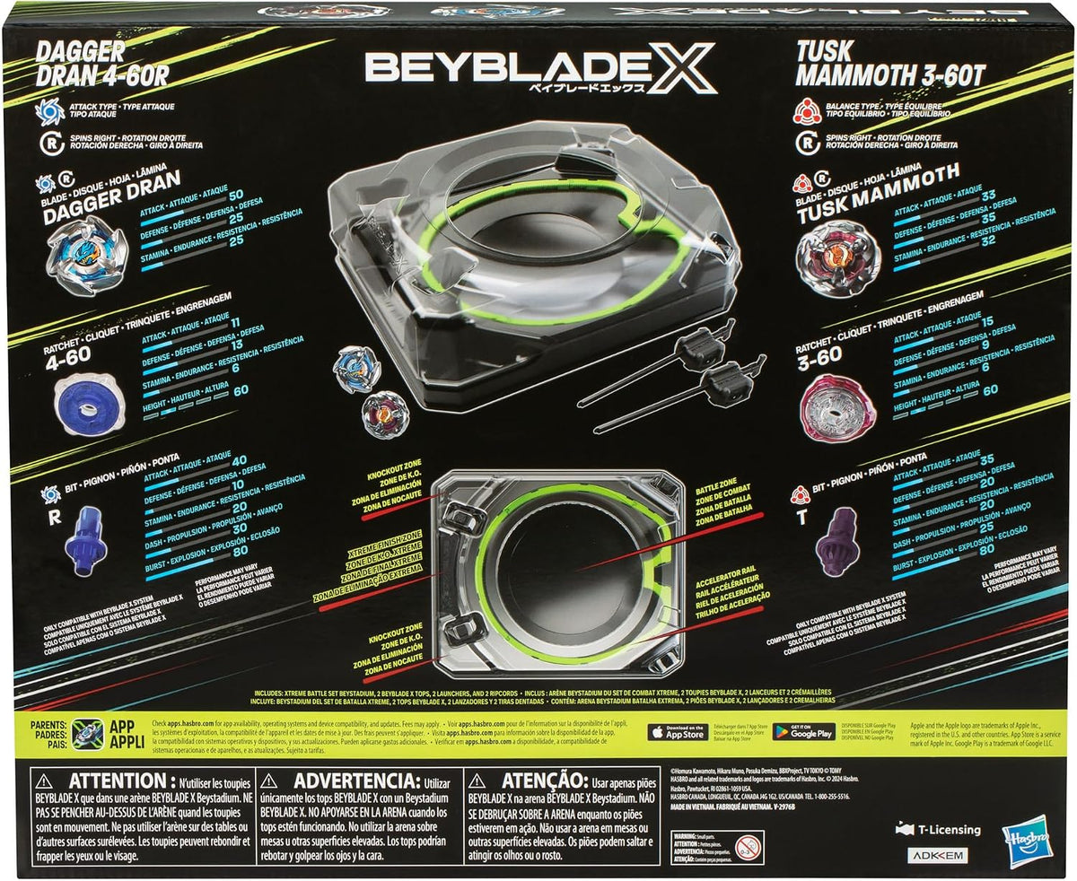 Beyblade X Xtreme Battle Set con Beystadium Arena con riel X-Celerator, 2 juguetes superiores giratorios a la derecha, 2 lanzadores, juguetes para niños y niñas, 8+
