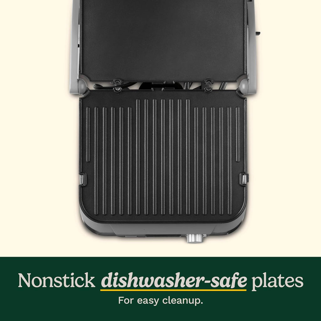 Cuisinart Parrilla eléctrica de encimera Cinco, disfruta de funciones 5 en 1, incluyendo prensa Panini, pantalla LCD, amplio rango de temperatura y función de sellado, placas antiadherentes, GR-5NAS, acero inoxidable