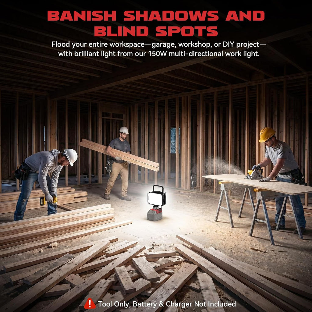 Luz de trabajo LED compatible con batería Milwaukee 18V, 150W 15000LM