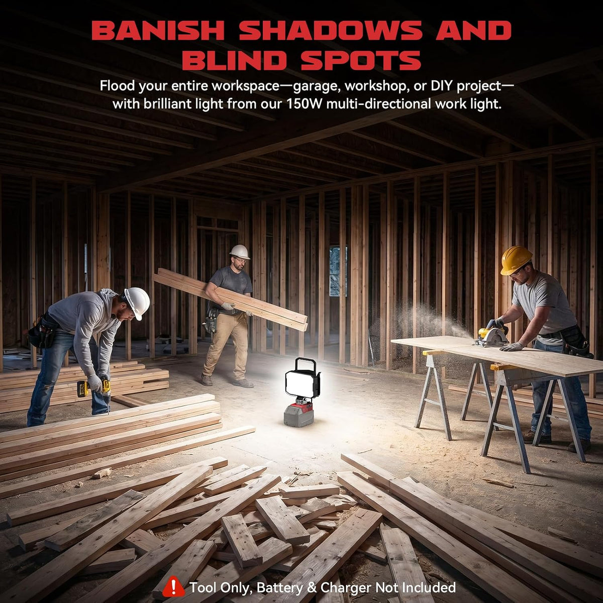 Luz de trabajo LED compatible con batería Milwaukee 18V, 150W 15000LM