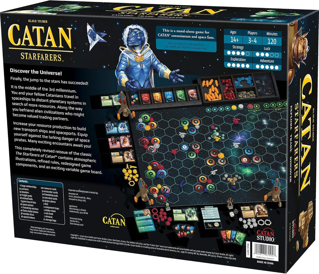 Juego de mesa CATAN Starfarers - ¡Compite por la embajada del Consejo Galáctico! Juego de estrategia, juego familiar para niños y adultos, a partir de 14 años, 3-4 jugadores, tiempo de juego de 120