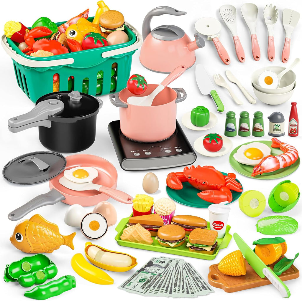 Juegos de comida de juguete para la cocina de los niños, accesorios de cocina de juego, 168 piezas