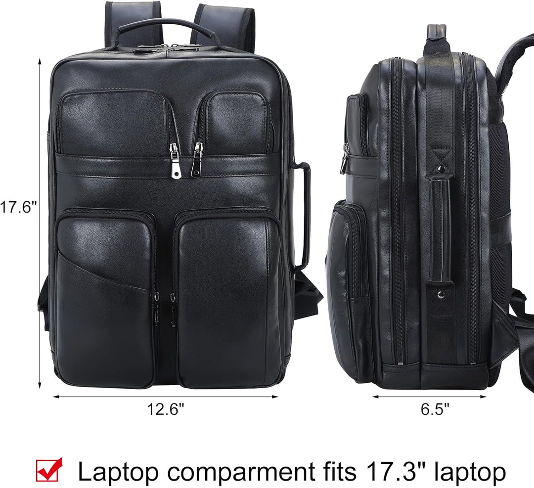 TIDING Mochila para portátil de cuero de grano completo de 17.3 pul...