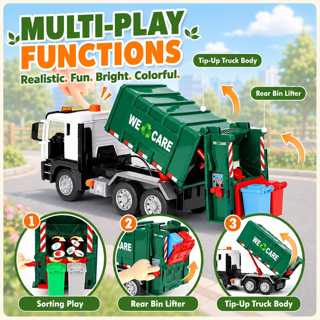12" Camión de Basura For Kids de 3 a 8 Años, Vehículo de Gran Camión de Basura