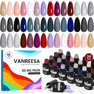 VANREESA - Juego de 24 esmaltes de uñas de gel, kit de esmalte de g...