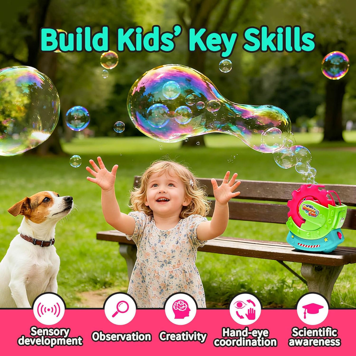 Bubble Machine para Toddlers Kids & Pets con 8oz Safe Solution