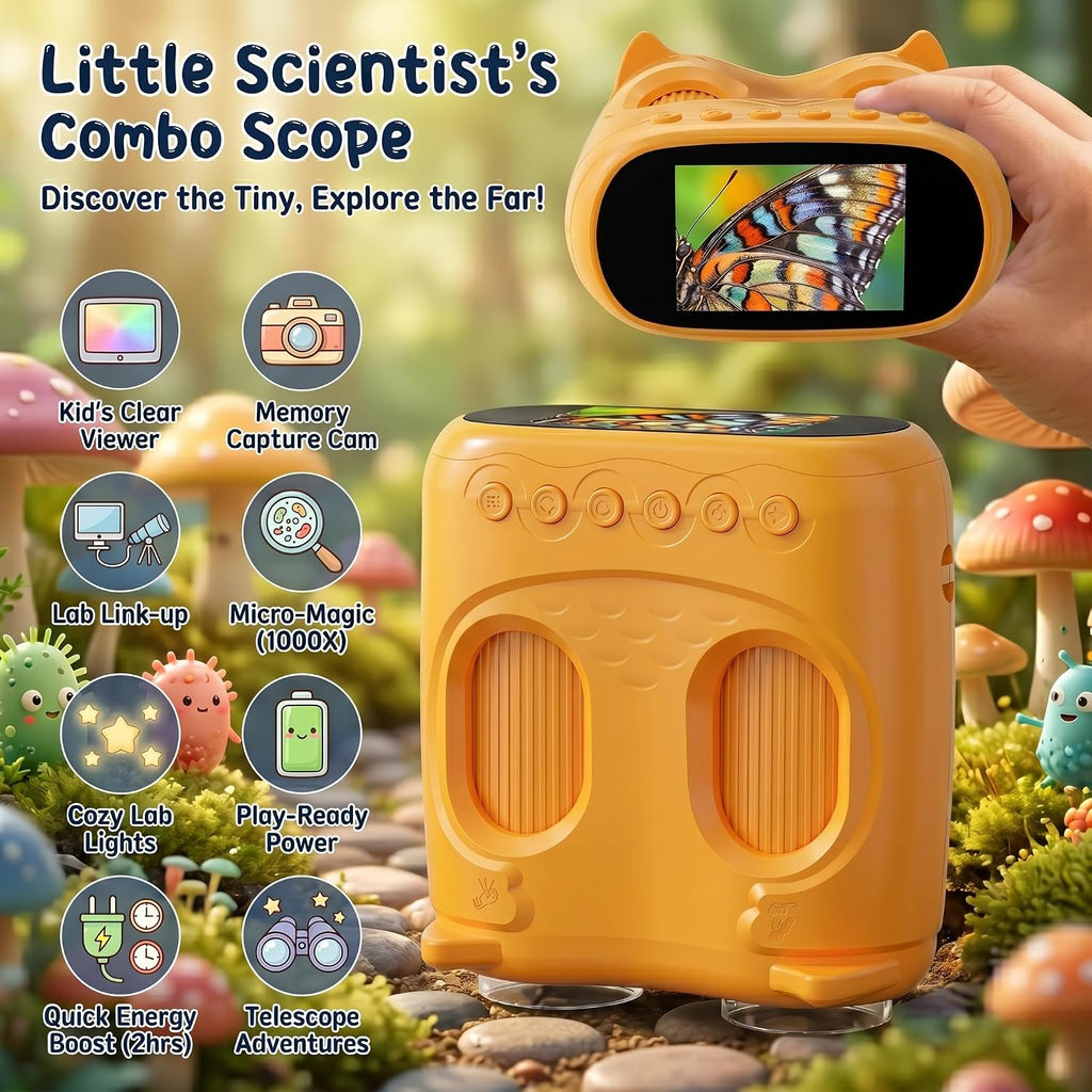 Microscopio y telescopio 2 en 1 para niños, microscopio digital de mano 1000X para niños, pantalla de 2.0 pulgadas, 8 LED, telescopio de bolsillo 10X para exteriores, cámara 1080P, juguetes