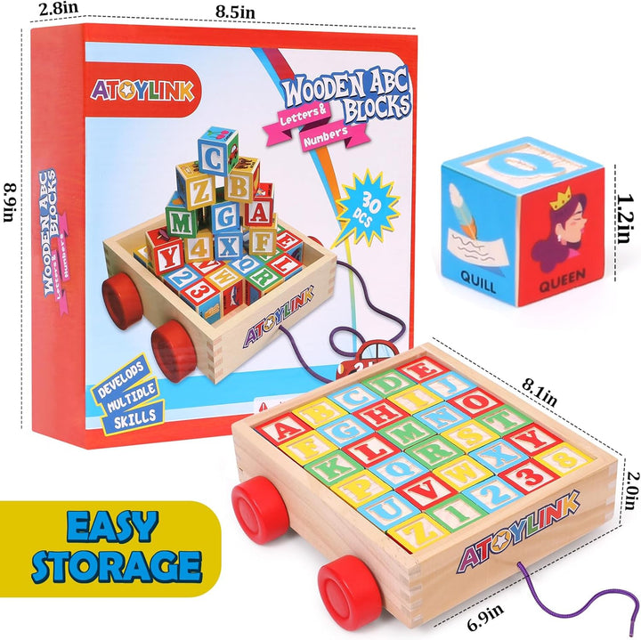 Atoylink Bloques de Construcción de Madera ABC para Niños