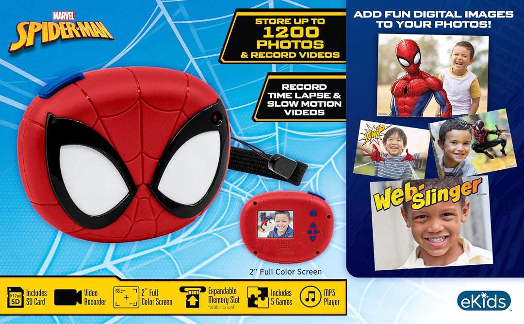 ekids Spiderman - Cámara para niños con tarjeta SD, cámara digital...