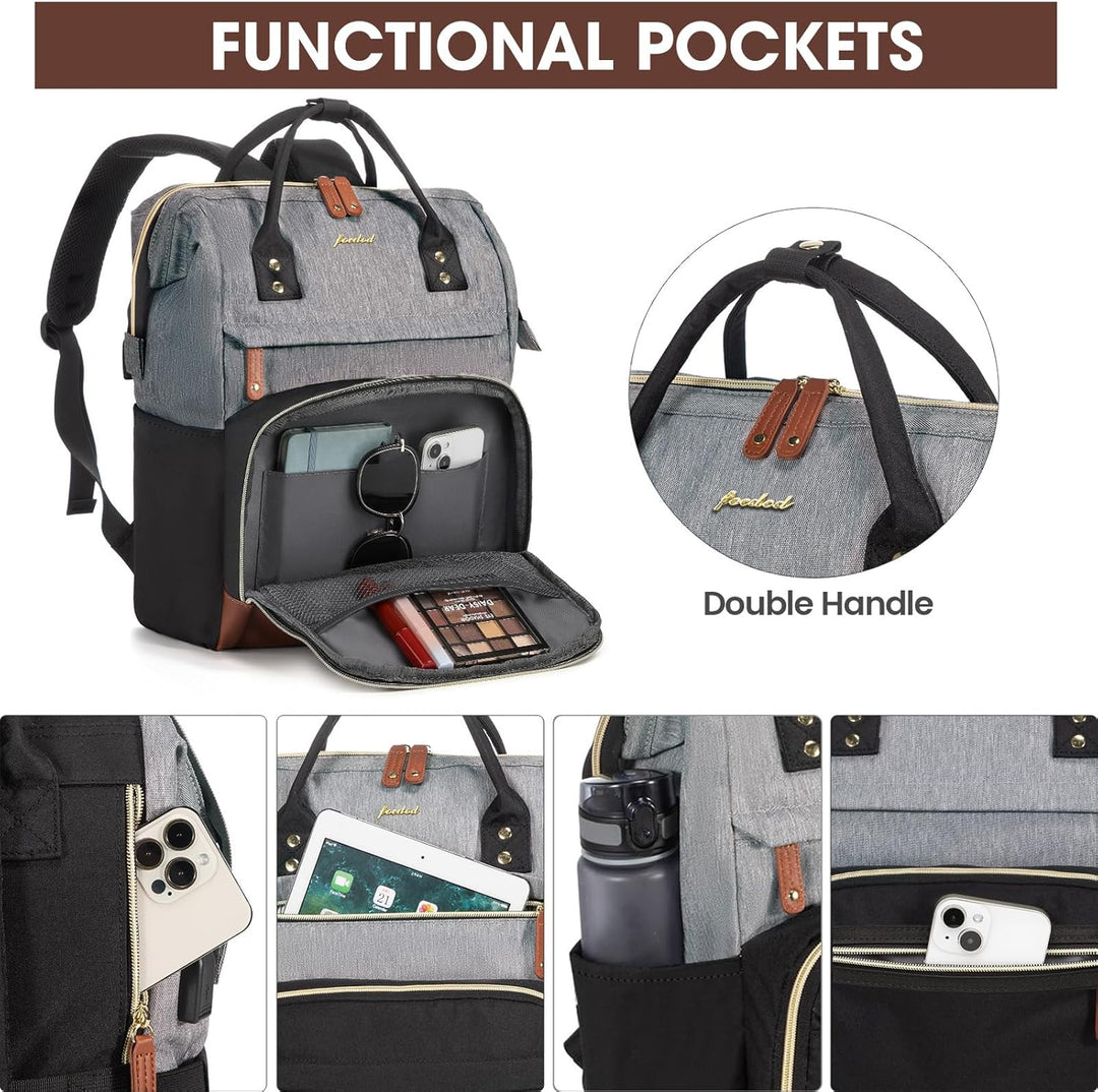 Focdod Mochila para laptop Bolsa de viaje para mujer, 7-negro gris...