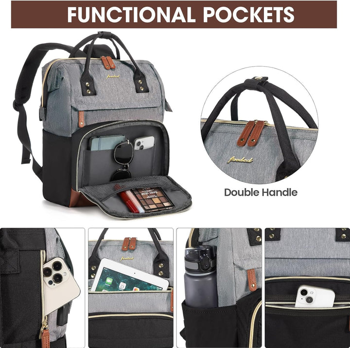 Focdod Mochila para laptop Bolsa de viaje para mujer, 7-negro gris...