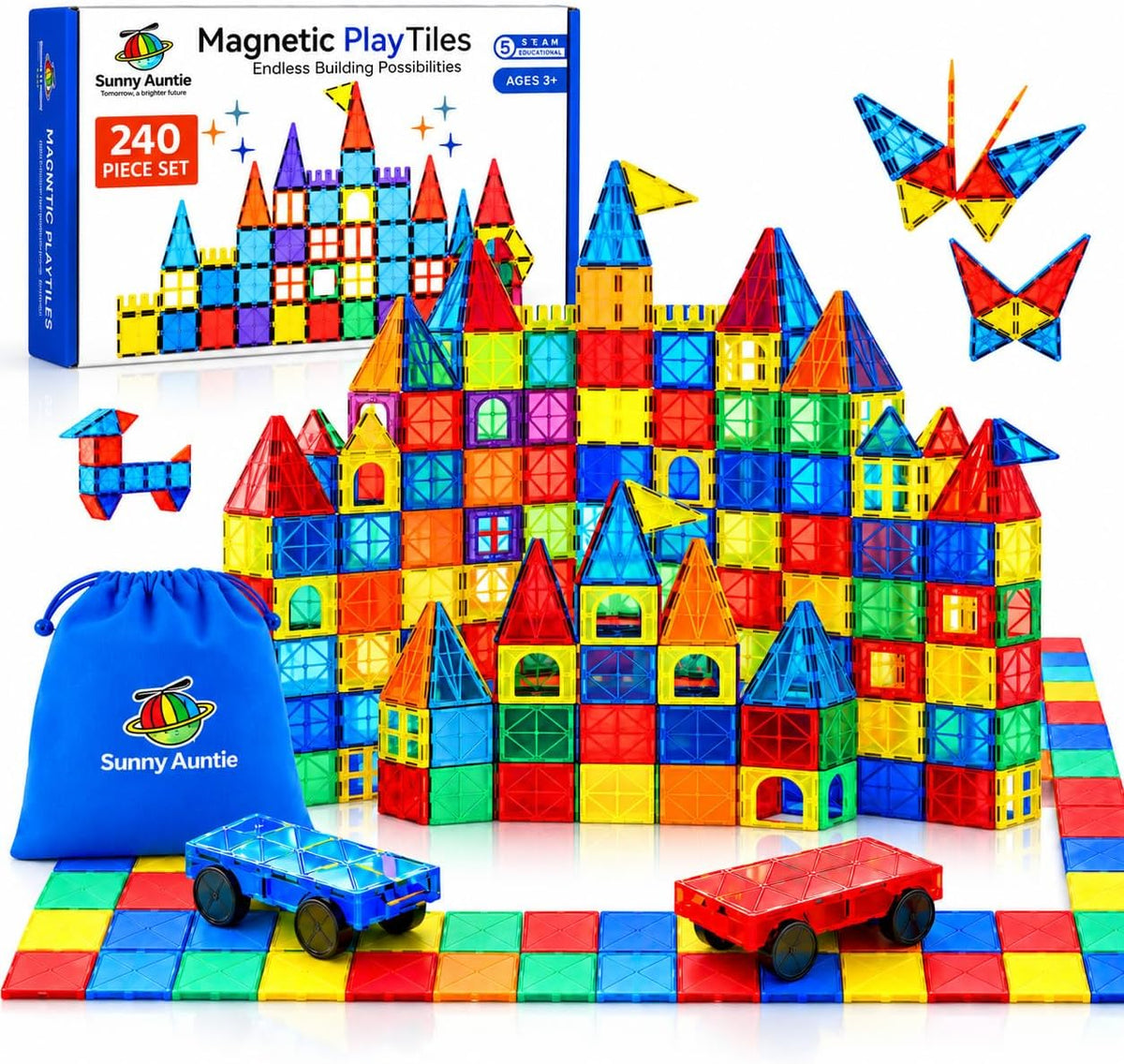 SUNNY AUNTIE - 240 azulejos magnéticos para niños de 4 a 8 años