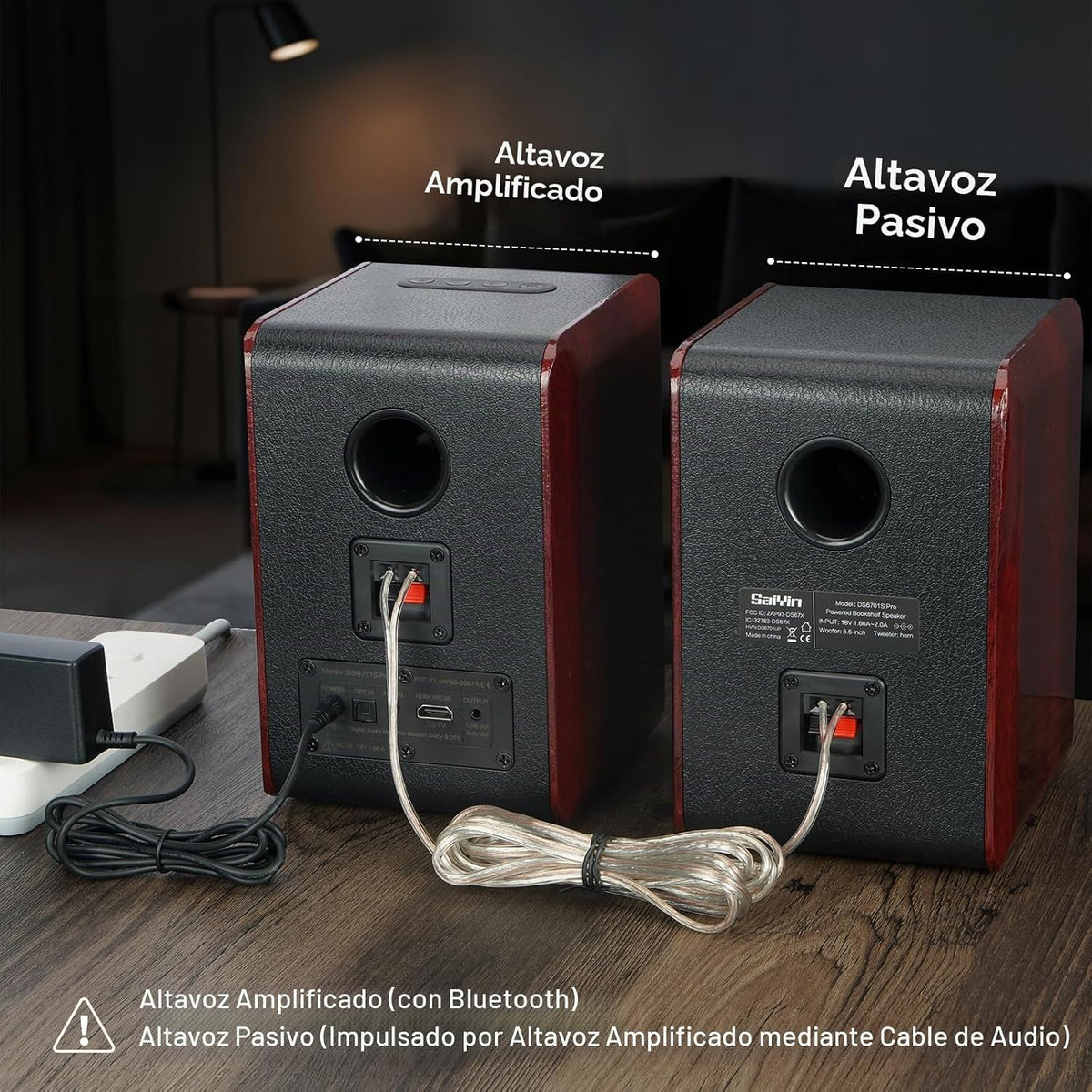 Saiyin Altavoces Bluetooth alimentados para estantería con woofer de 3.75