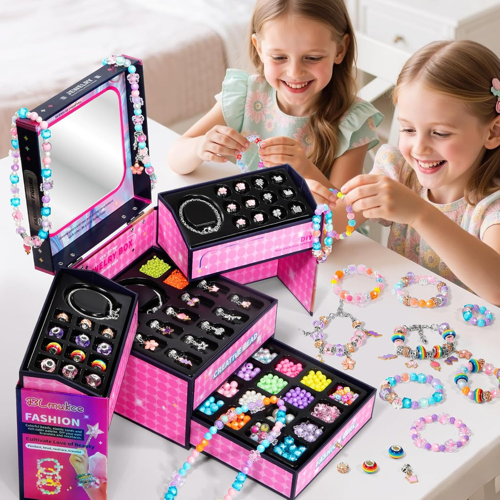 BLmukce Kit de creación de amistad para niñas, kit de fabricación de pulseras de cuentas de joyería para niños de 8 a 12 años, kit de manualidades de collar de dijes, regalos de cumpleaños de Navidad
