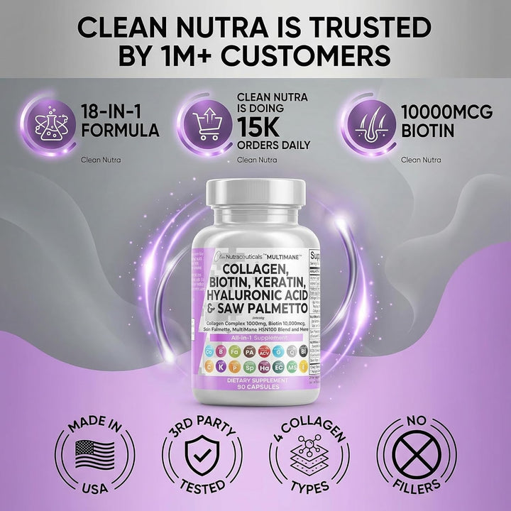 Clean Nutraceuticals Píldoras de Colágeno 1000mg Biotina 10 000 mcg...