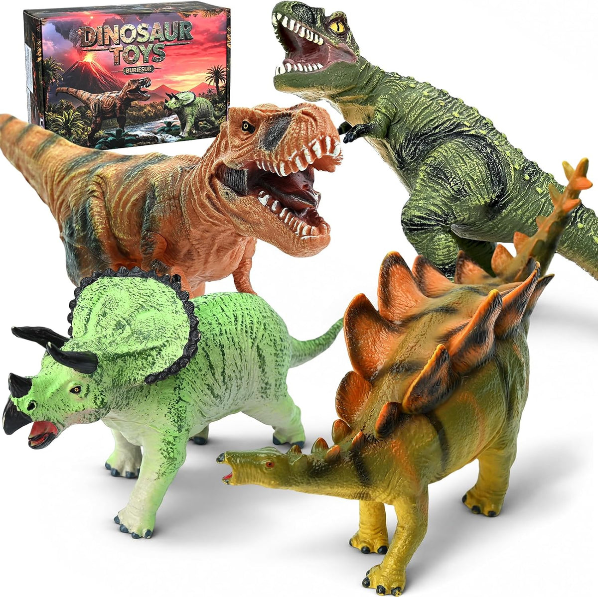 Juguetes de dinosaurio grandes para niños de 3 a 5 años, 4 piezas de 10 pulgadas, juguete realista de dinosaurio suave para los amantes de los dinosaurios, figuras de dinosaurio grandes de