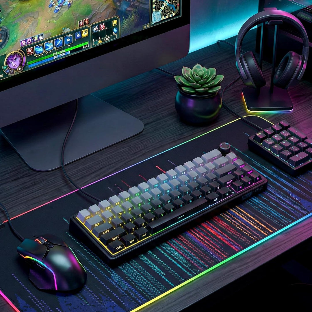RK ROYAL KLUDGE R65 Teclado para juegos con cable con perilla de vo...