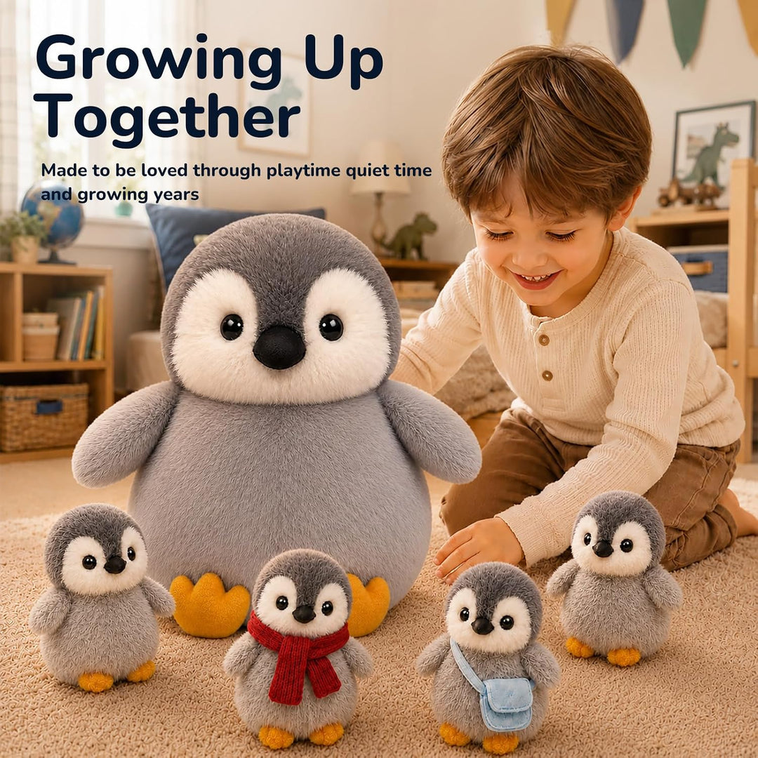YIIQUWEN Juguete de peluche de pingüino, mamá pingüino con 4 pequeñ...