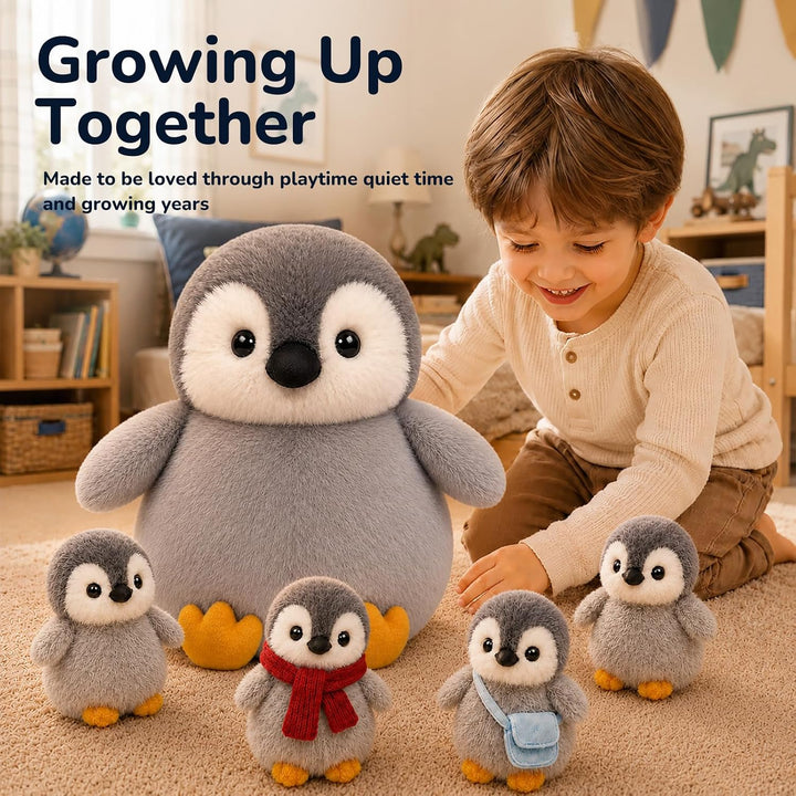 YIIQUWEN Juguete de peluche de pingüino, mamá pingüino con 4 pequeñ...