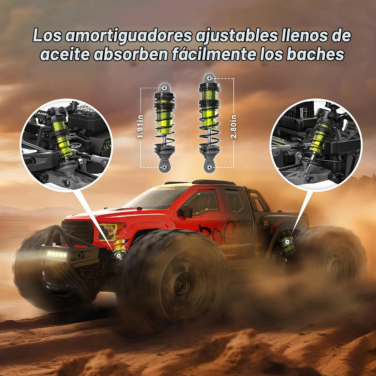 1/14 Coches RC sin escobillas, Camión monstruo, Camión RC, +50 MPH, 4WD, Impermeable, Rojo, Edades 8+