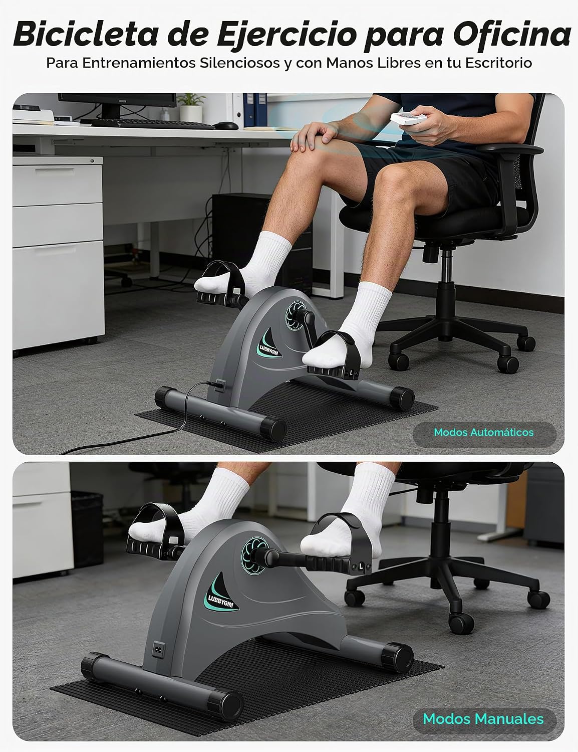 Bicicleta pedalera para bajo escritorio para personas mayores, LUBBYGIM Mini bicicleta de ejercicios para fisioterapia, máquina de pedal con motor eléctrico para brazo y pierna, 6 niveles de velocidad
