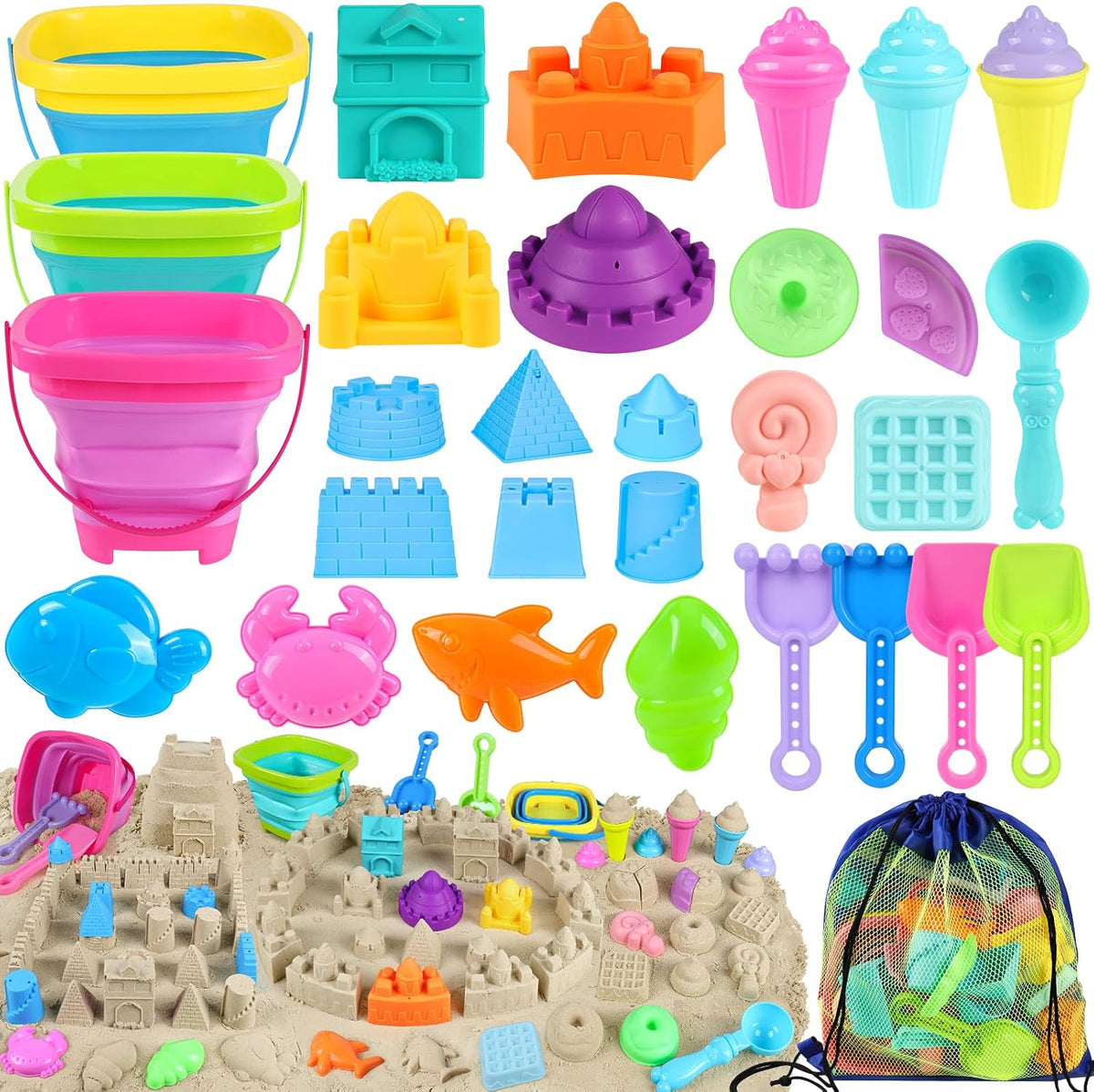 RACPNEL Juguetes de playa con cubos plegables, castillo de helado para