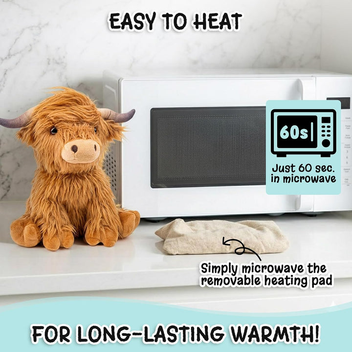 Highland Cow - Animal de peluche apto para microondas, almohadilla...