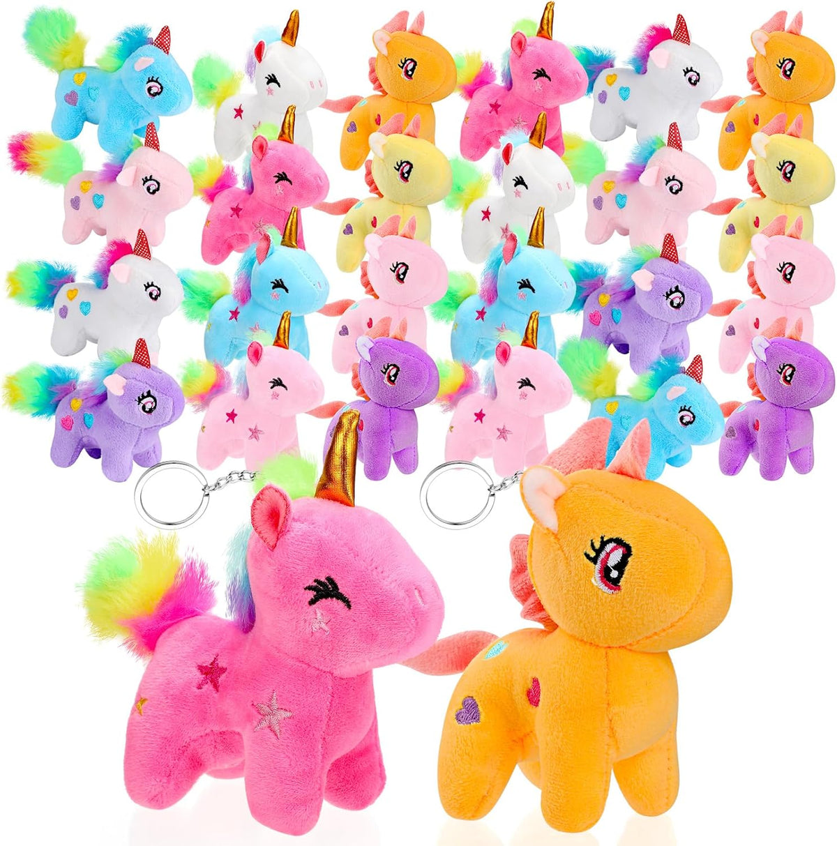Wettarn - 24 llaveros de animales de peluche de unicornio, lindo, multicolor