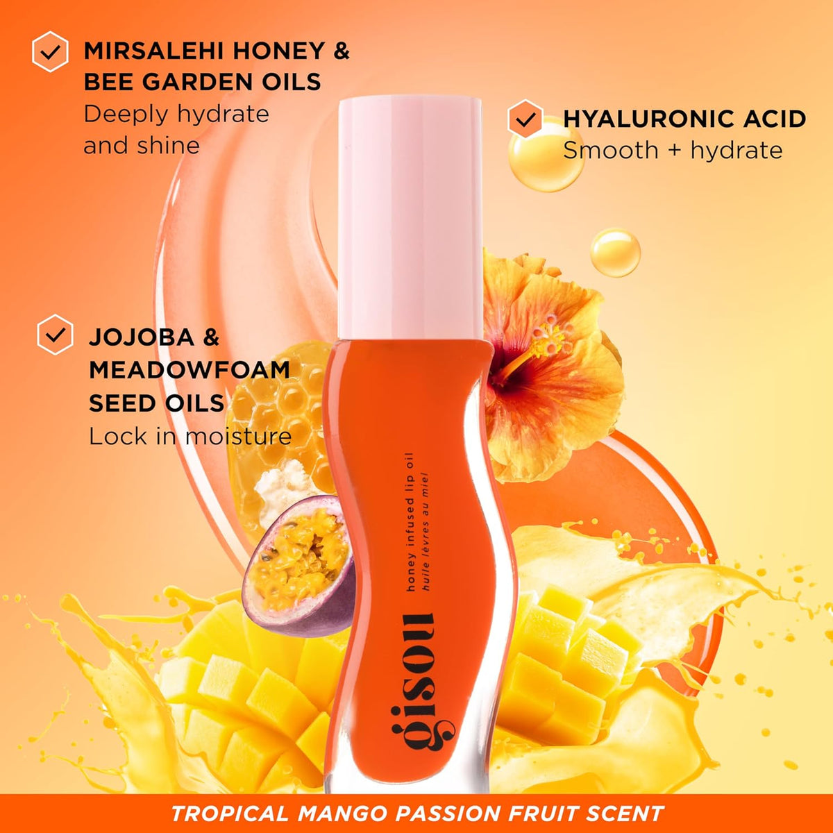 Gisou Aceite labial con infusión de miel, aceite labial hidratante...