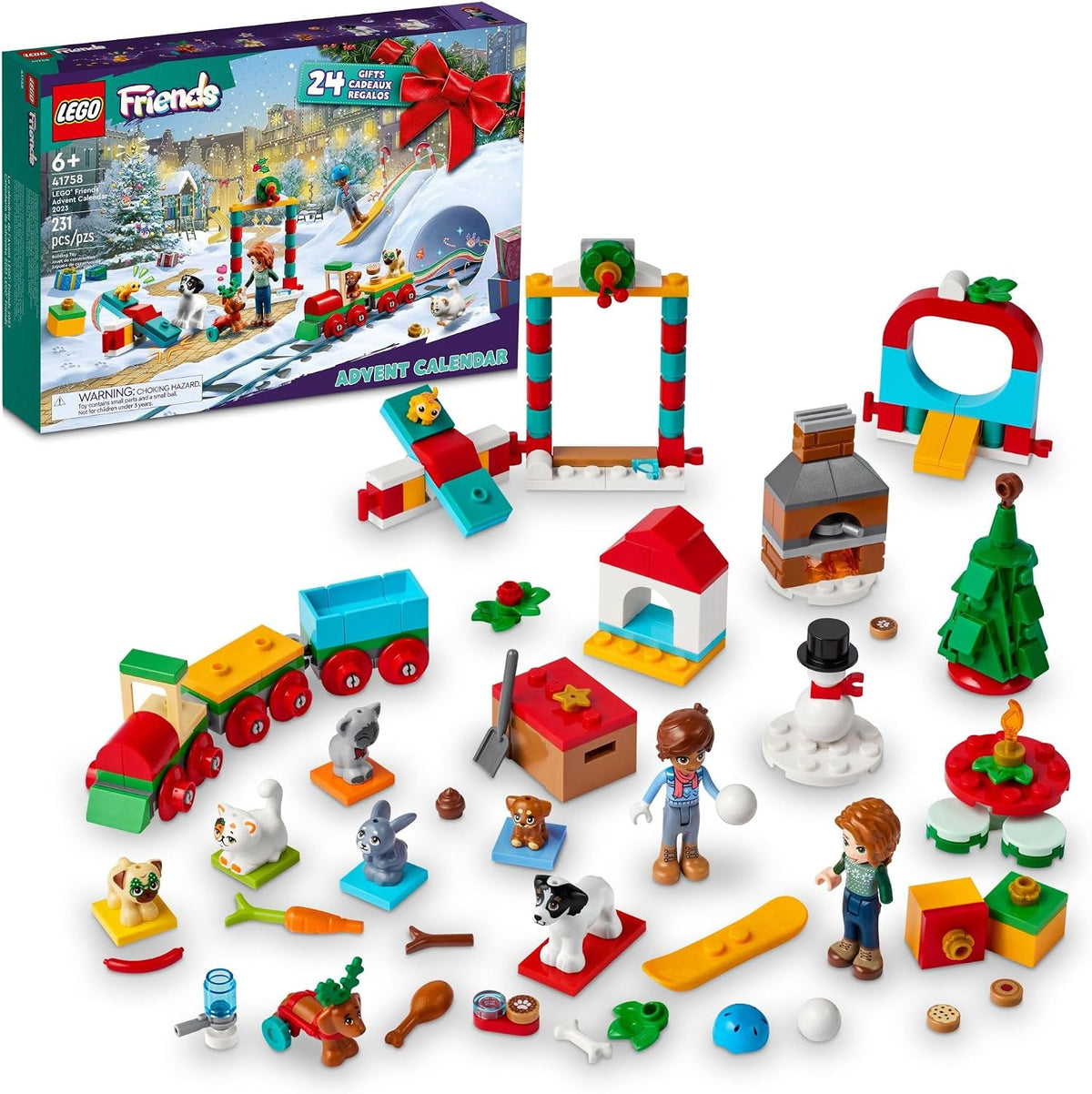 LEGO Friends - Calendario de Adviento 2023 41758, juego de cuenta regresiva de Navidad, 24 sorpresas diarias coleccionables, incluyendo 2 mini muñecas y 8 figuras de mascotas