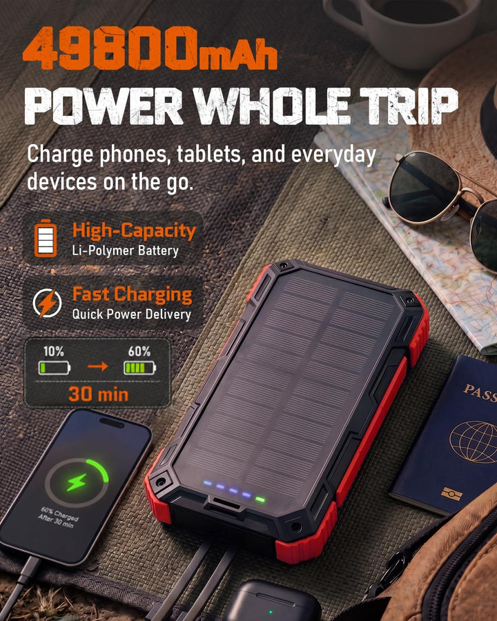 Cargador solar Banco de energía - 49800mAh QC3.0 Cargador portátil...