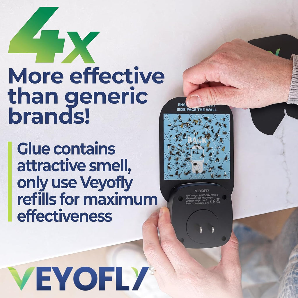 VEYOFLY Trampas para moscas de la fruta de interior con enchufe UV, trampa para mosquitos de la fruta, 2 dispositivos + 6 recambios