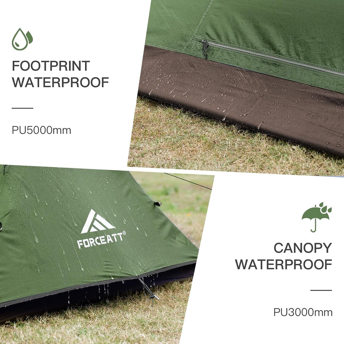 Forceatt Tienda de Campaña para 2 Personas, Tienda de Mochileros Impermeable y Resistente al Viento, Tienda Instantánea Ultraligera con Protección contra la Lluvia para Acampar, Senderismo
