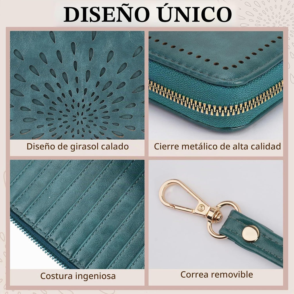 APHISON Billetera para mujer, gran capacidad, monedero, tarjetero, RFID, pulsera, teléfono, cremallera, moneda, bolsillo de viaje