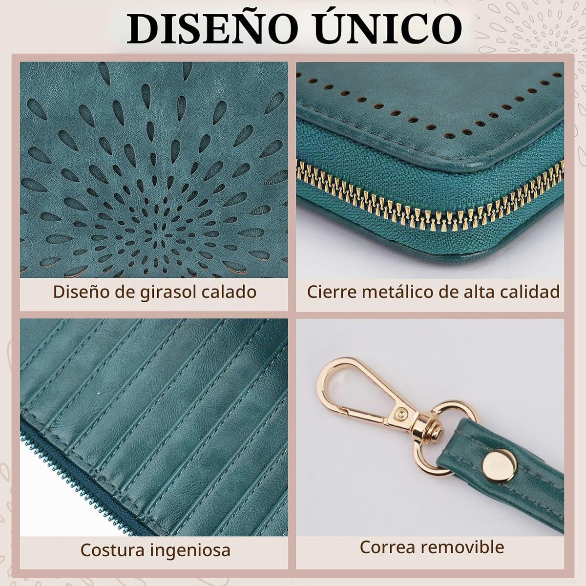 APHISON Billetera para mujer, gran capacidad, monedero, tarjetero, RFID, pulsera, teléfono, cremallera, moneda, bolsillo de viaje