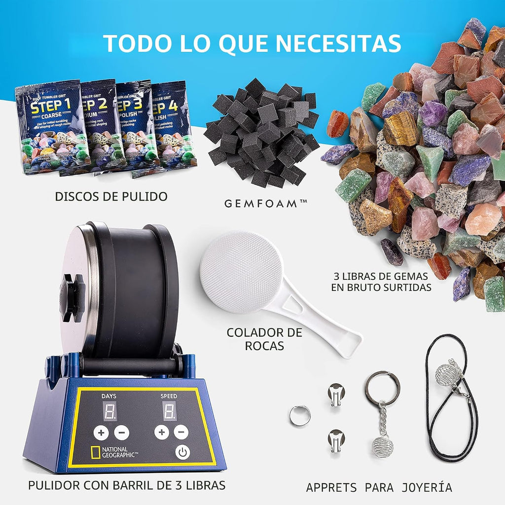 National Geographic 3 Lb. Rock Tumbler Kit para Kids y Adult Beginners