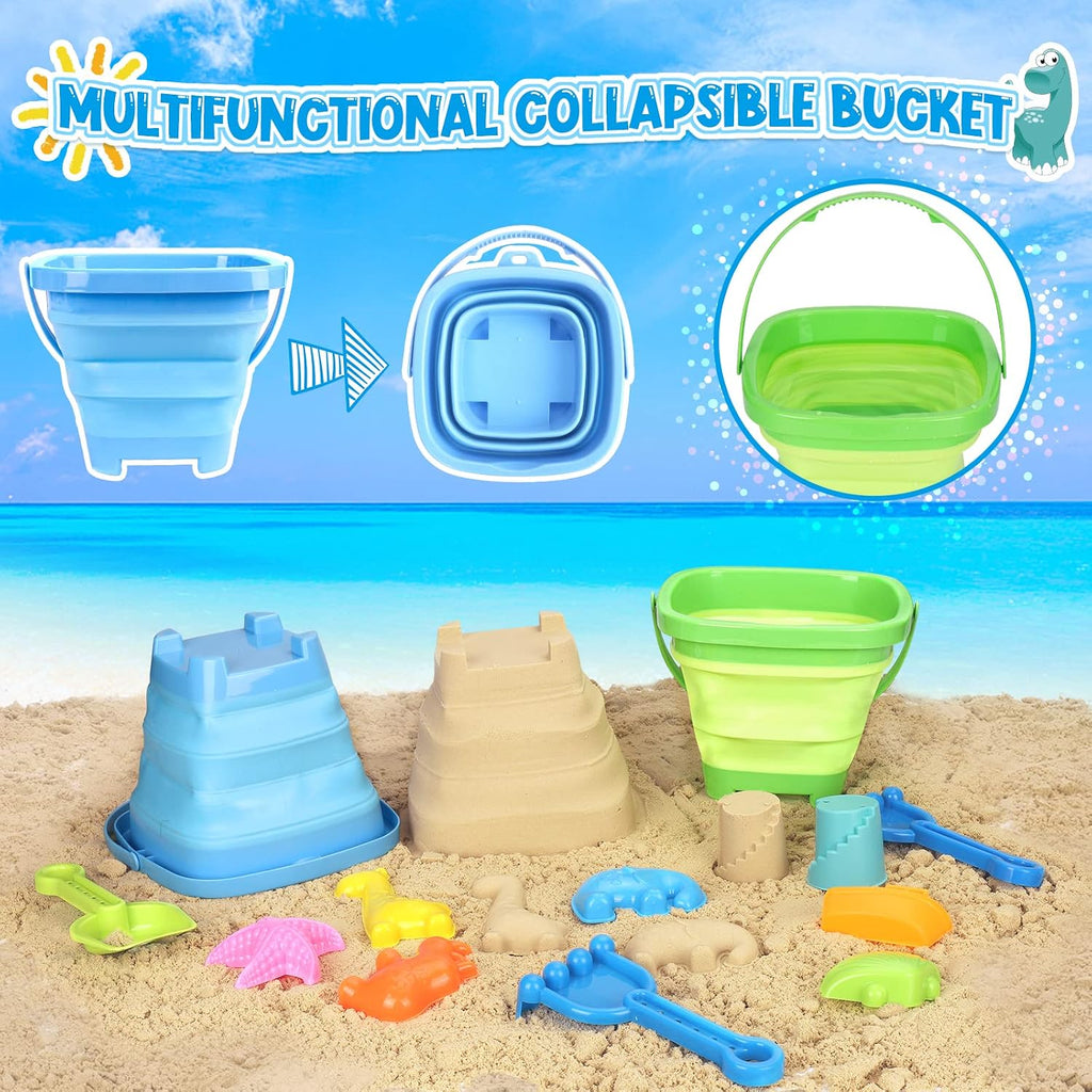 Juguetes de playa con 2 camiones, cubos plegables para niños de