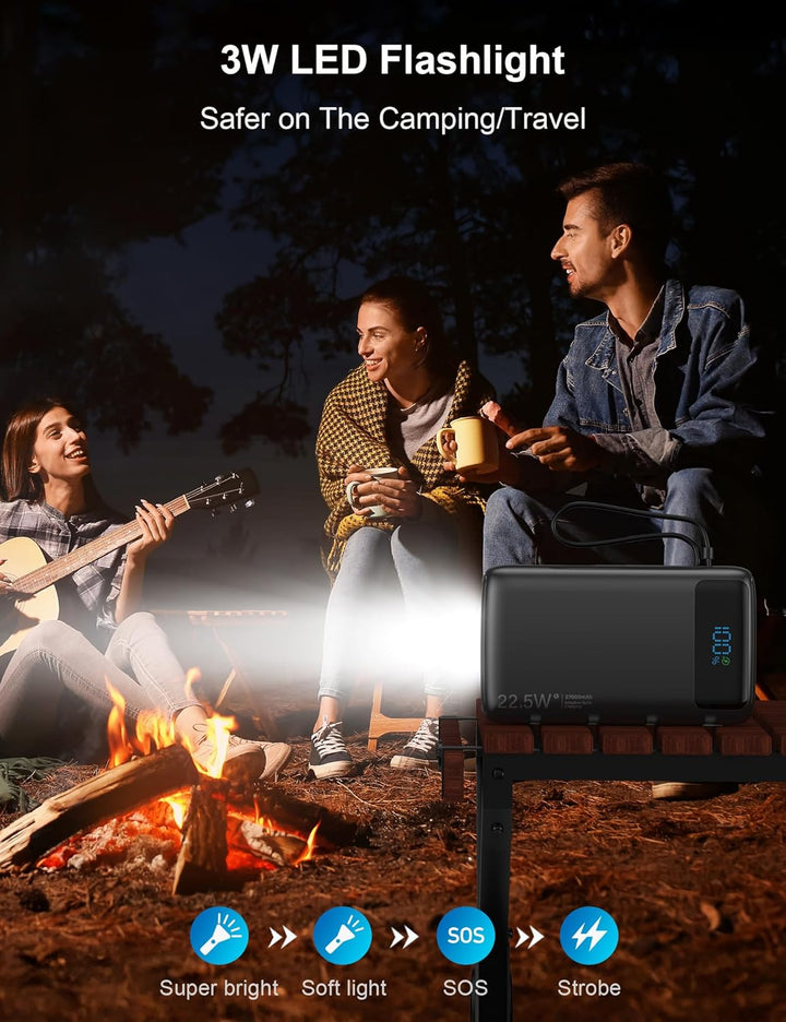 Cargador portátil de 27000 mAh, banco de energía con cable integrad...