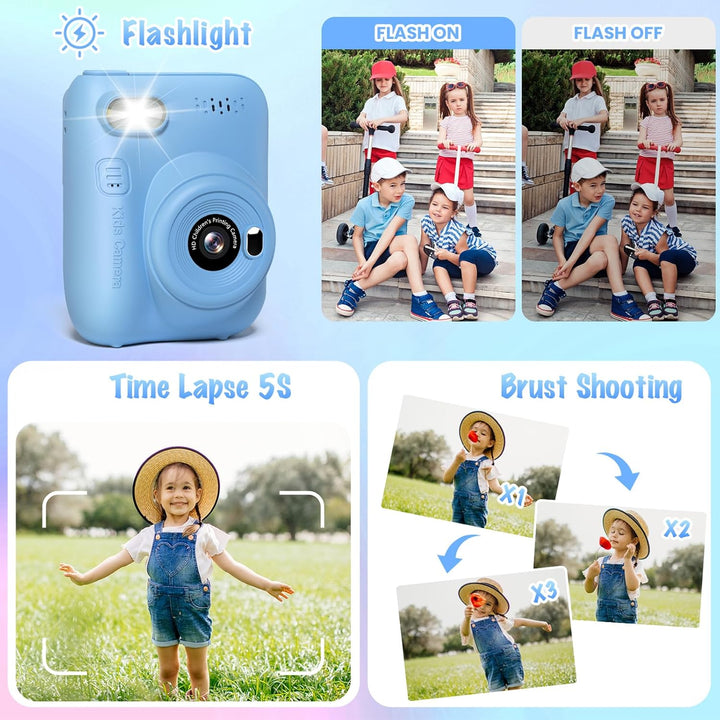 Cámara de impresión instantánea para niños, 3.0 pulgadas HD 32MP re...