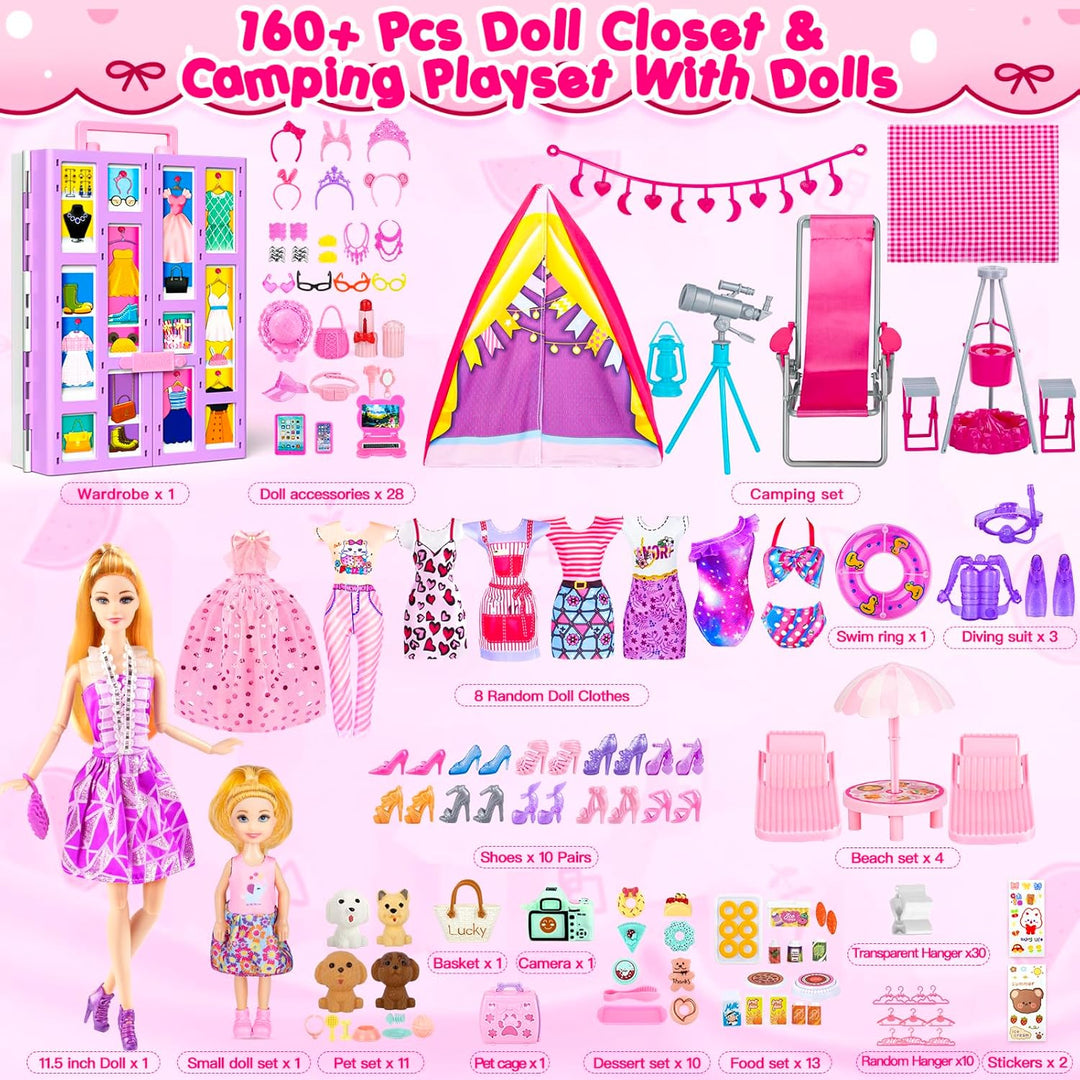 Armario de muñecas de 164 piezas con juego de ropa y accesorios par...