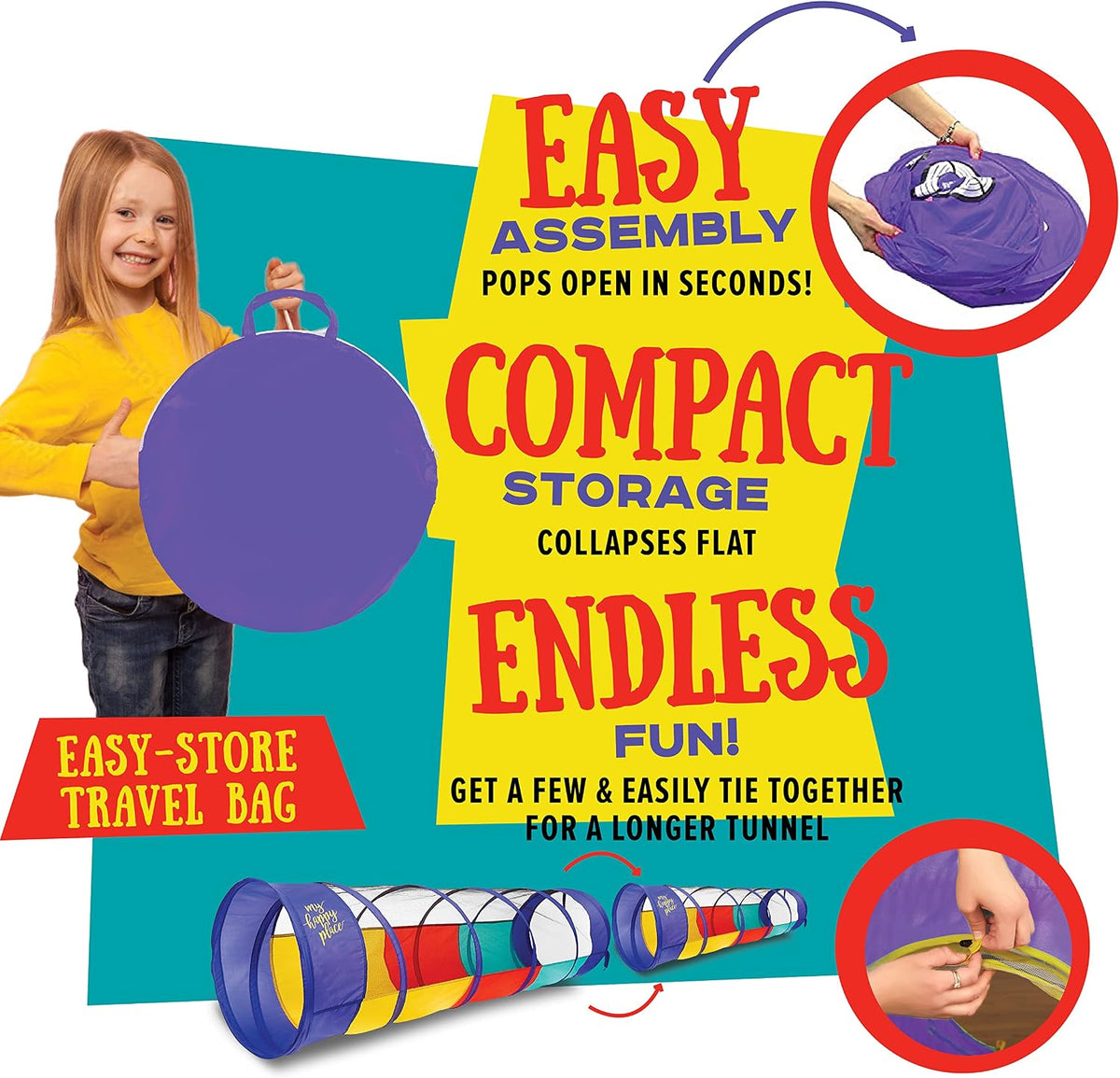 Kiddey Túnel de juego Pop Up Tunnel juguetes para niños pequeños, túnel multicolor para diversión en interiores y exteriores, gatear y jugar, carrera de obstáculos para niños, regalos para niños