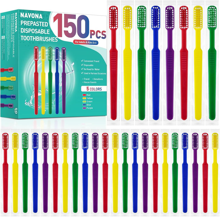Navona 150 piezas de cepillos de dientes desechables prepastados co...