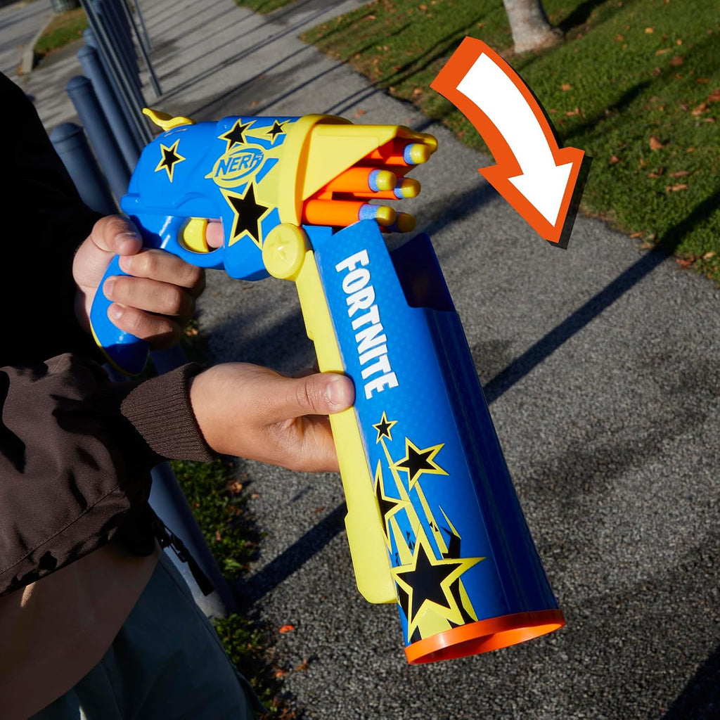 Nerf Fortnite Half Tone Hero Blaster, código de bonificación para desbloquear la envoltura de héroe de medio tono en el juego, carga de ruptura, 12 dardos Nerf Elite, regalos de Fortnite