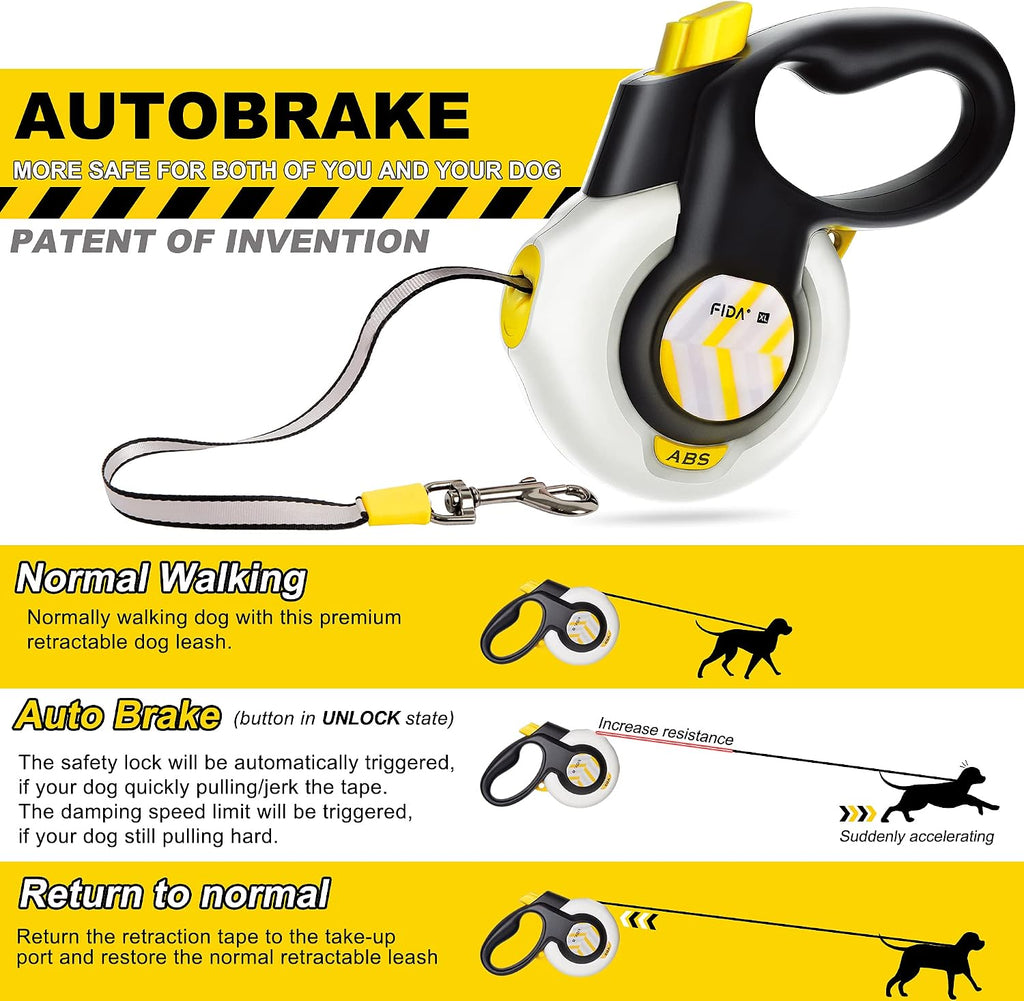 Fida AutoBrake - Correa retráctil resistente para perros, 16 pies, para