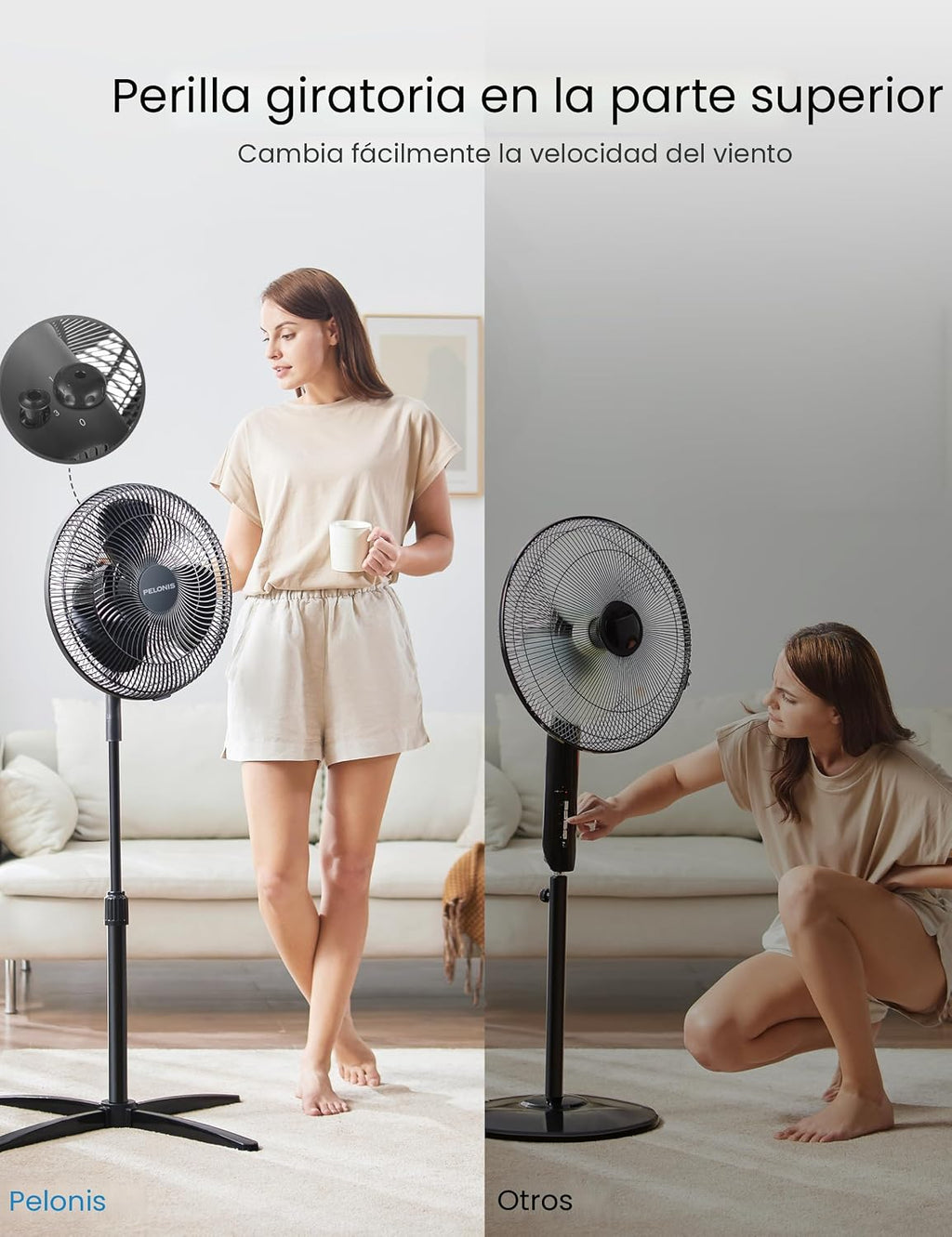 PELONIS Ventilador de pedestal oscilante ajustable de 16" para...