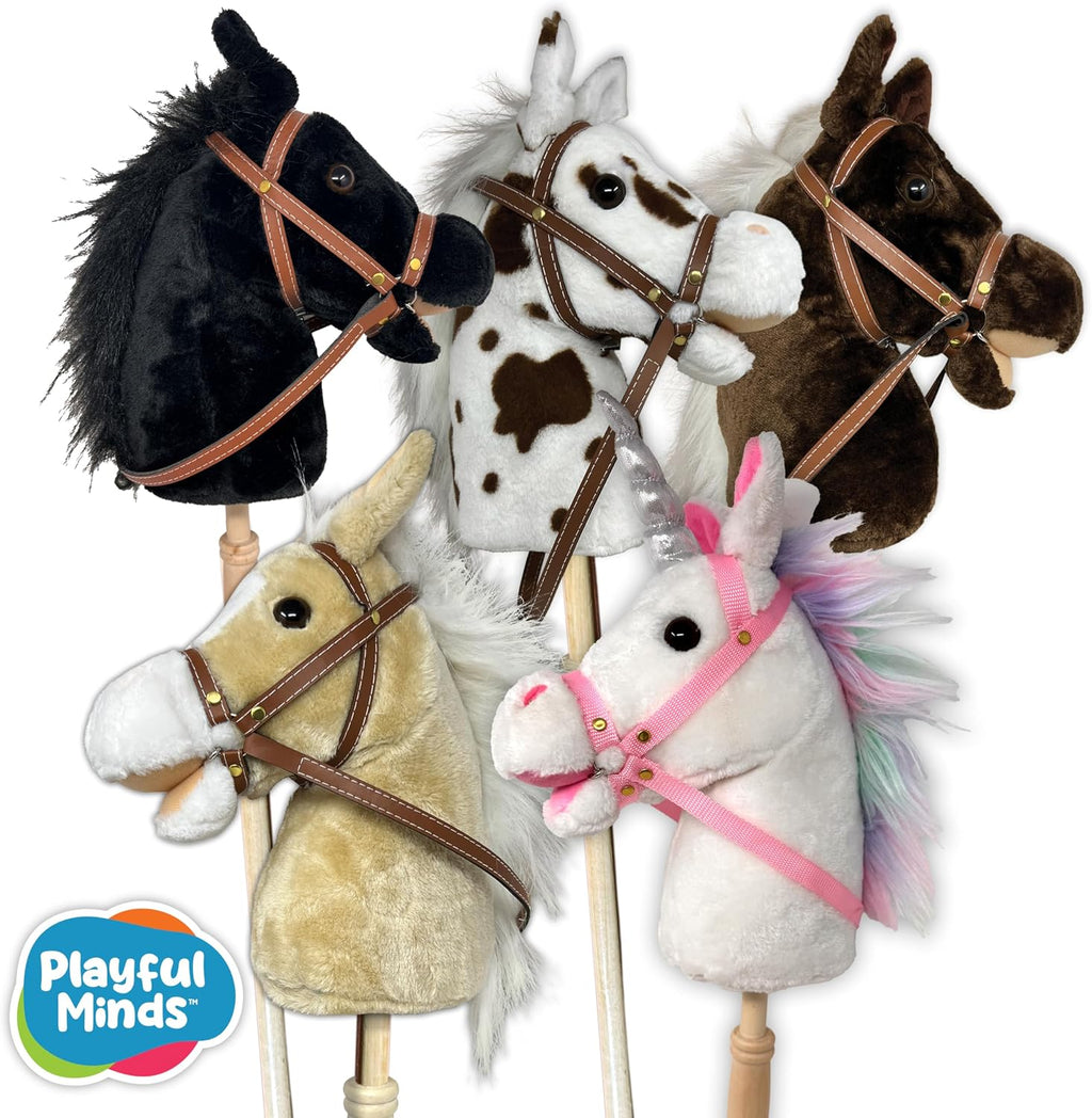 Stick Horse Unicorn | Palo de caballo de peluche hecho a mano, rosa/blanco