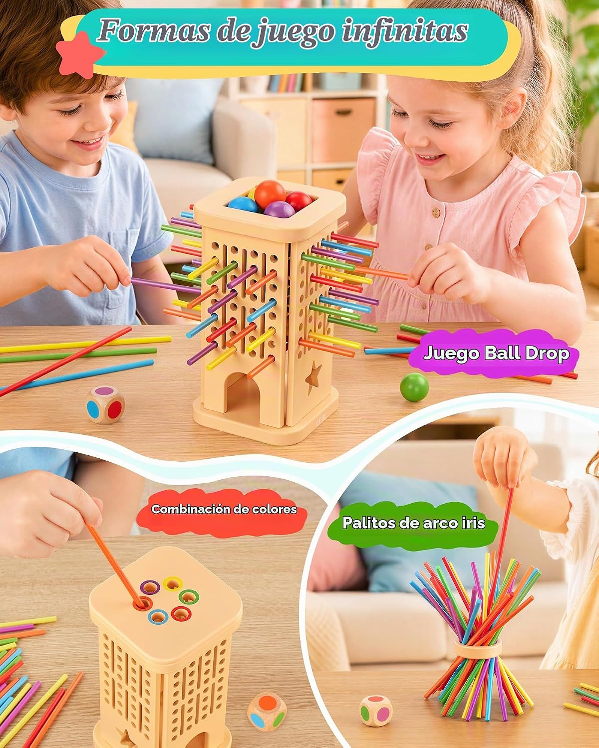Montessori - Juego de mesa para niños de 4 a 6 años, juegos de bolas de